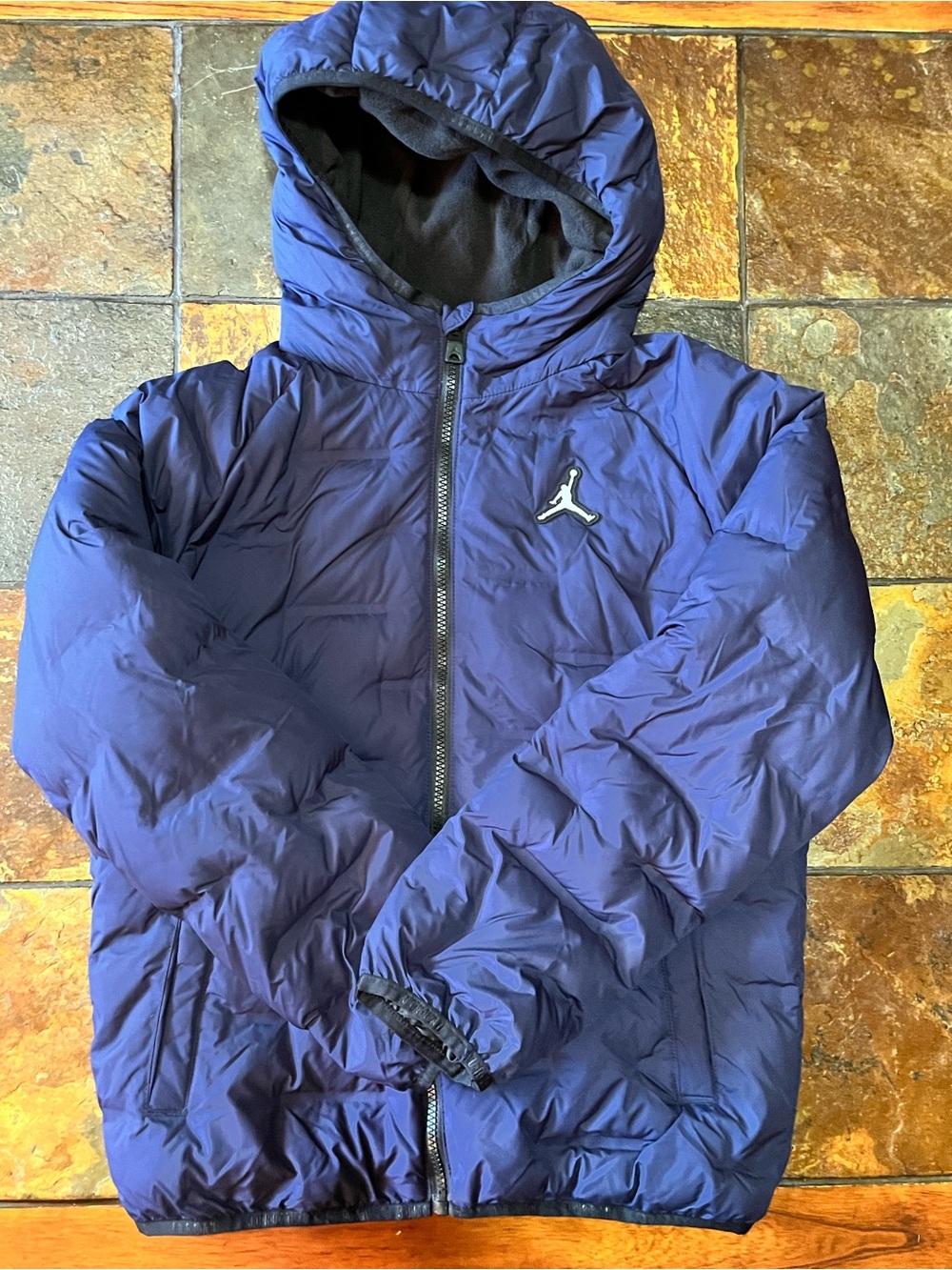 Jordan Boys' Deep Blue Hooded Puffer Jacket-Large